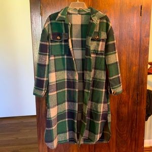 Long plaid shacket with pockets